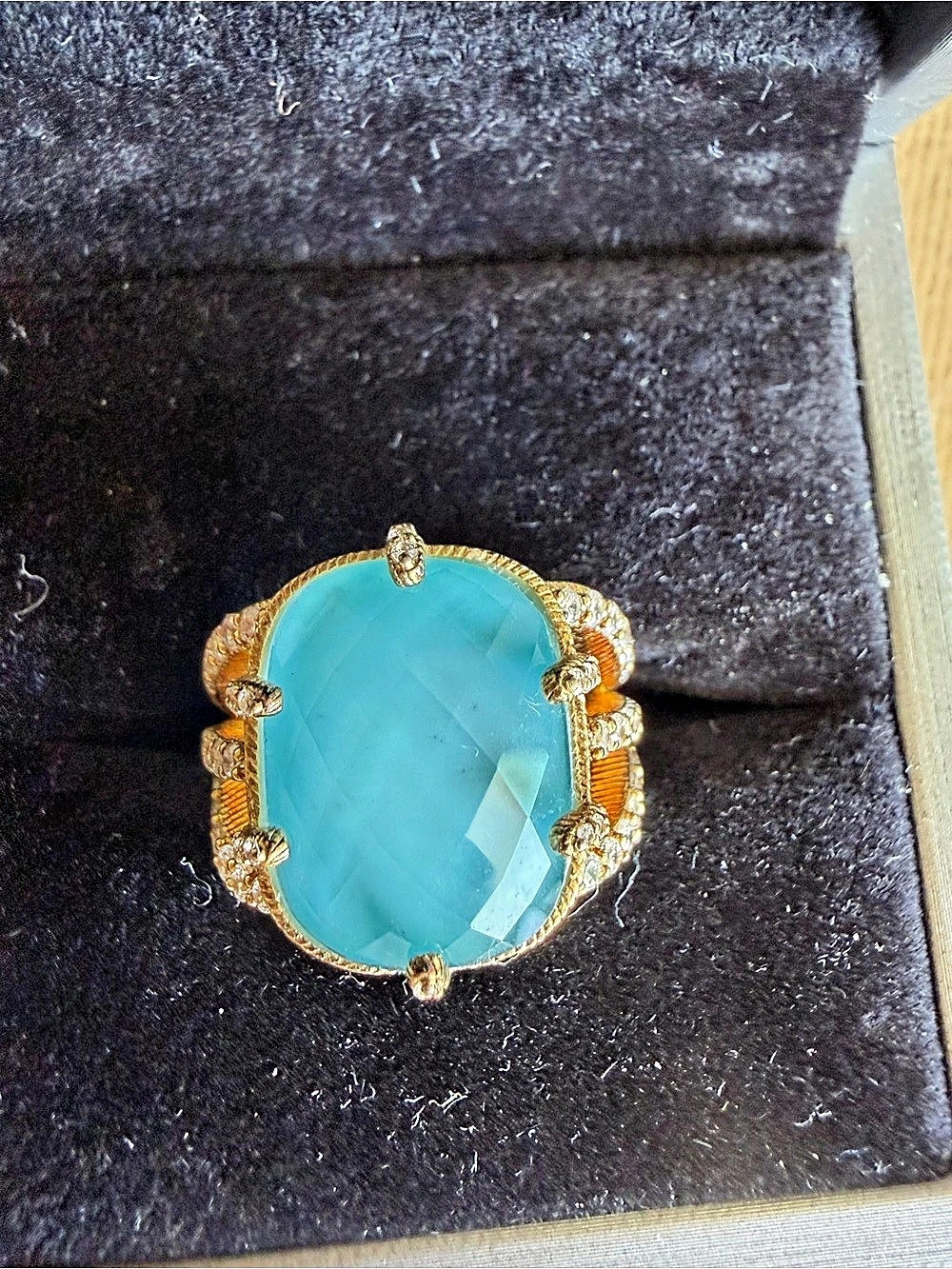 Judith Ripka 14 K Clad Turquoise Doublet Ring Size 7